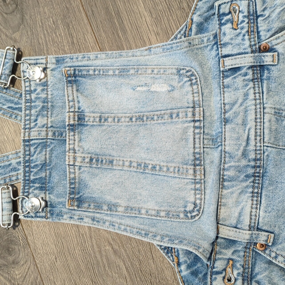 Divided Light Blue Distressed Denim Short Overalls - Picture 2 of 6